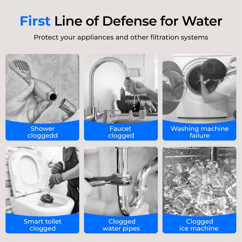 ووتر دروب فلتر رواسب Waterdrop Spin Down، نظام تصفية مياه الغسيل العكسي للمنزل بالكامل لمياه الآبار، 50 ميكرون + 200 ميكرون، 1 بوصة MNPT + 3/4 بوصة FNPT + 3/4 بوصة MNPT، مصائد الرمل، خالية من مادة BPA - Image 5